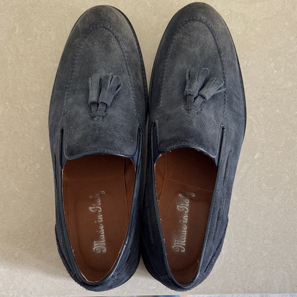 Men size 43 Grey suede “Made in Italy” loafers. Never worn purchased in Italy